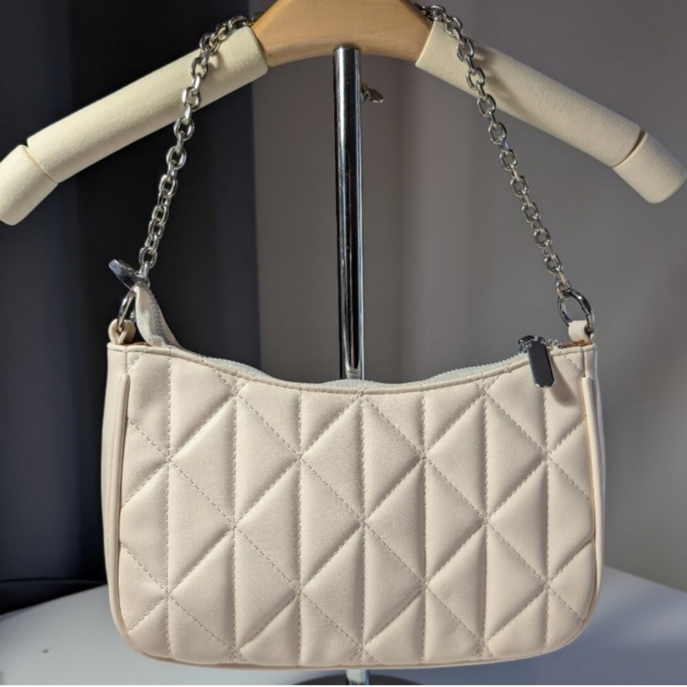 Elegant Cream Quilted PU Crossbody Bag